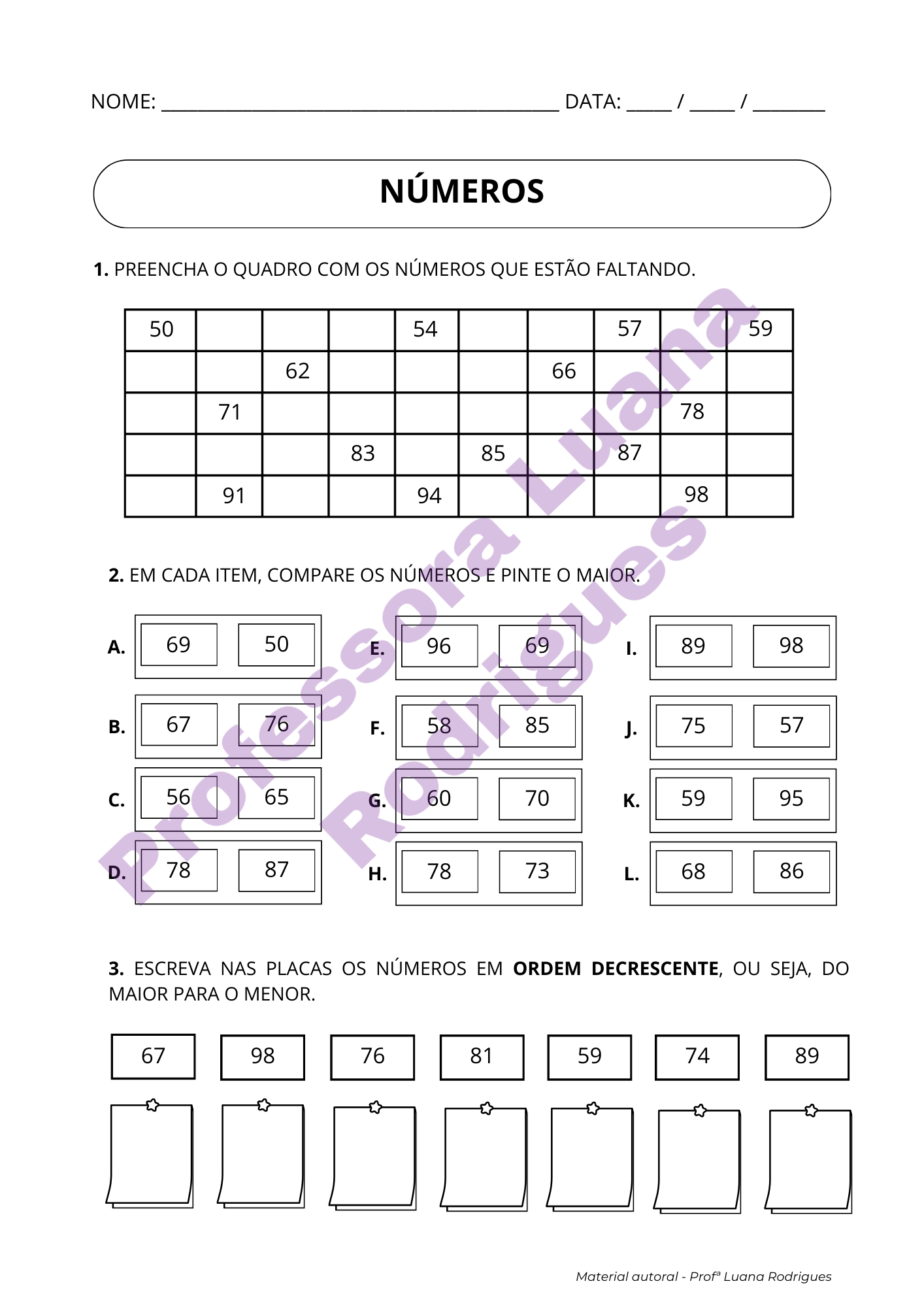 Página do Caderno do Aluno Volume 2 — números