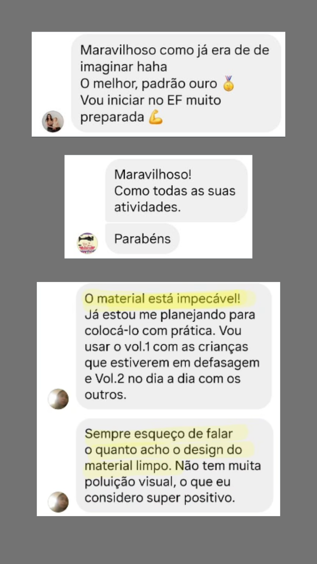 Depoimento de professora sobre as apostilas de matemática