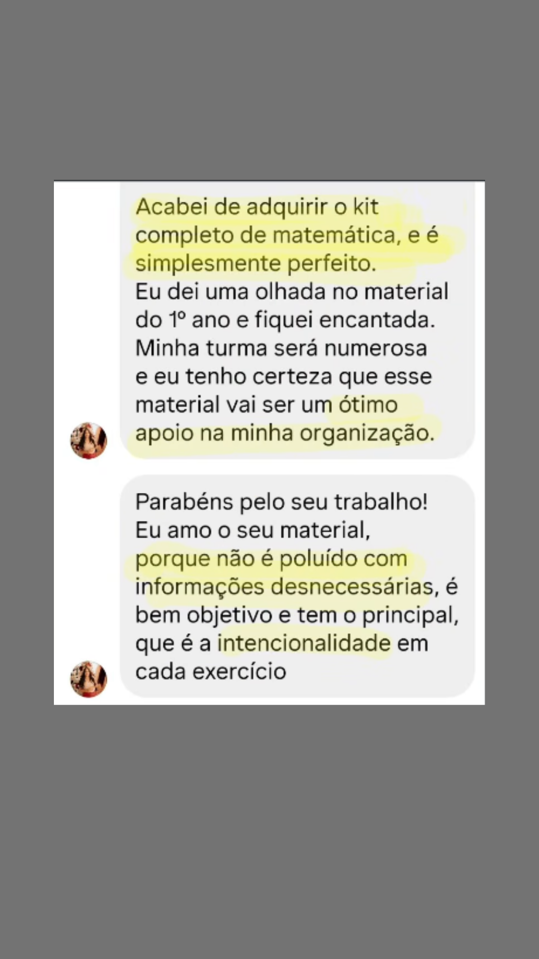 Depoimento de professora sobre as apostilas de matemática