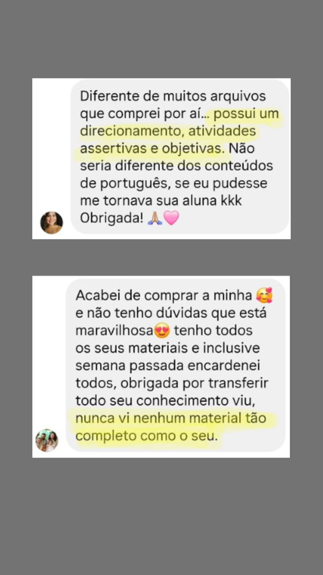 Depoimento de professora sobre as apostilas de matemática