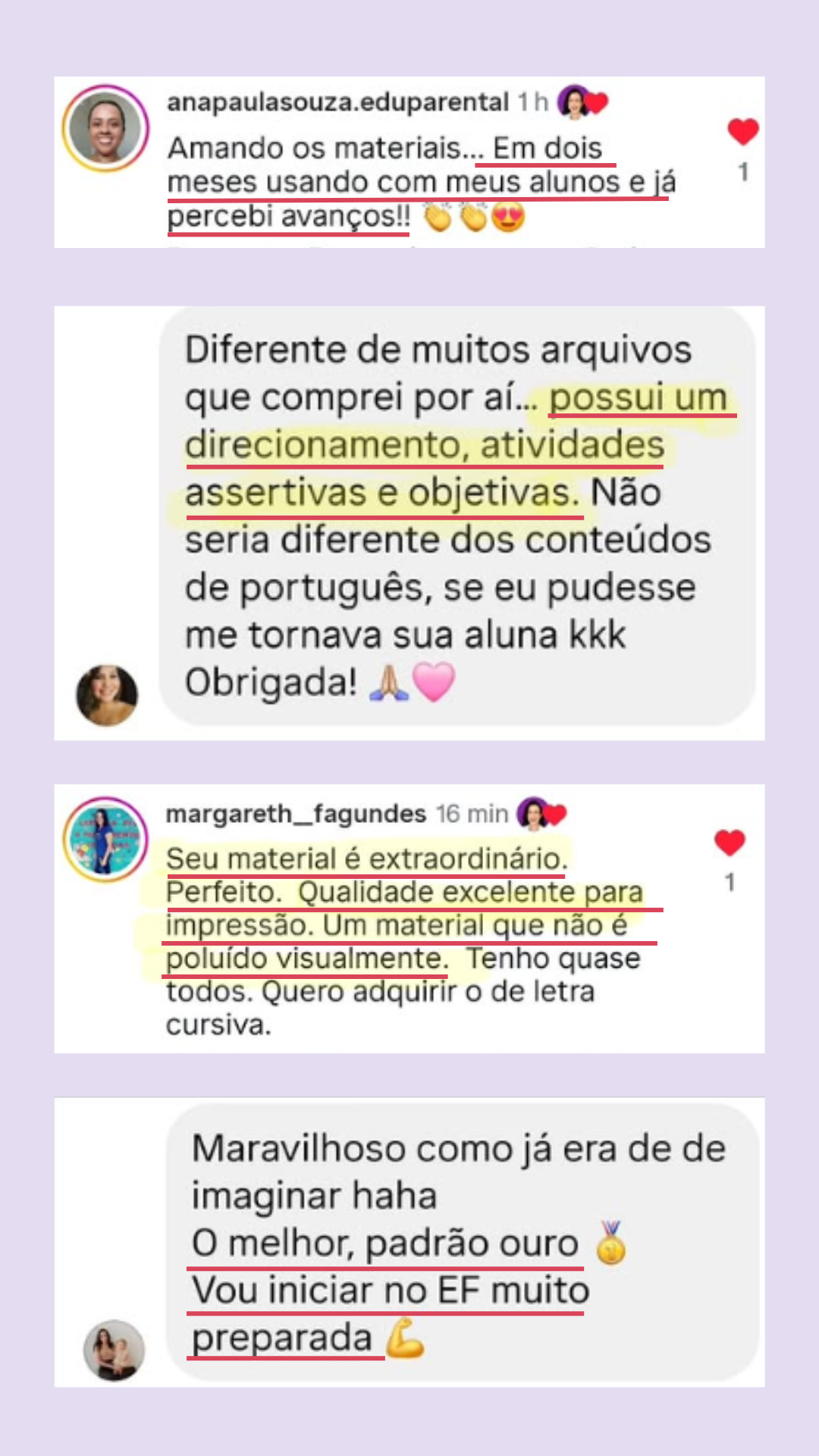 Depoimento de professora sobre as apostilas de matemática