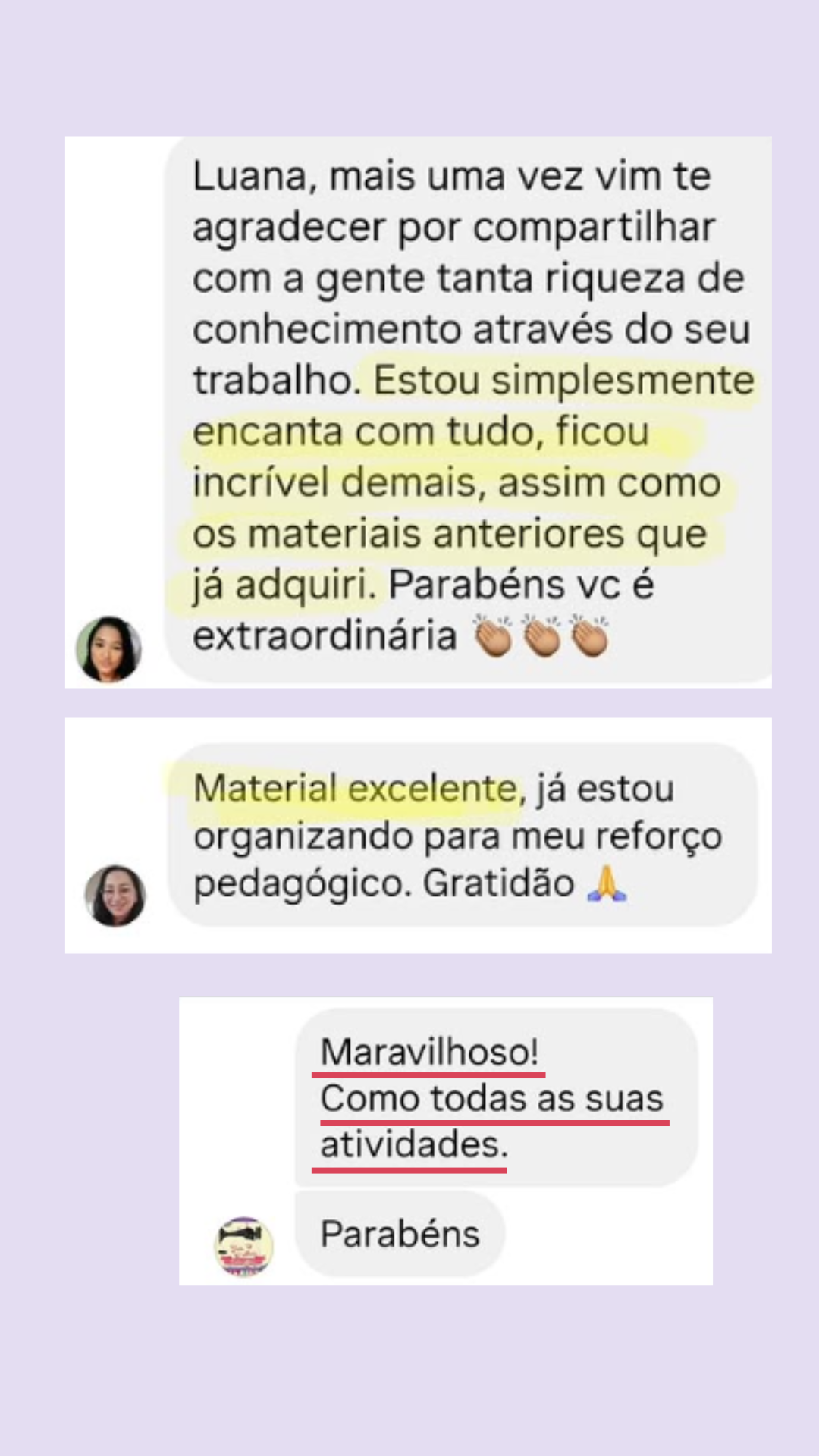 Depoimento de professora sobre as apostilas de matemática