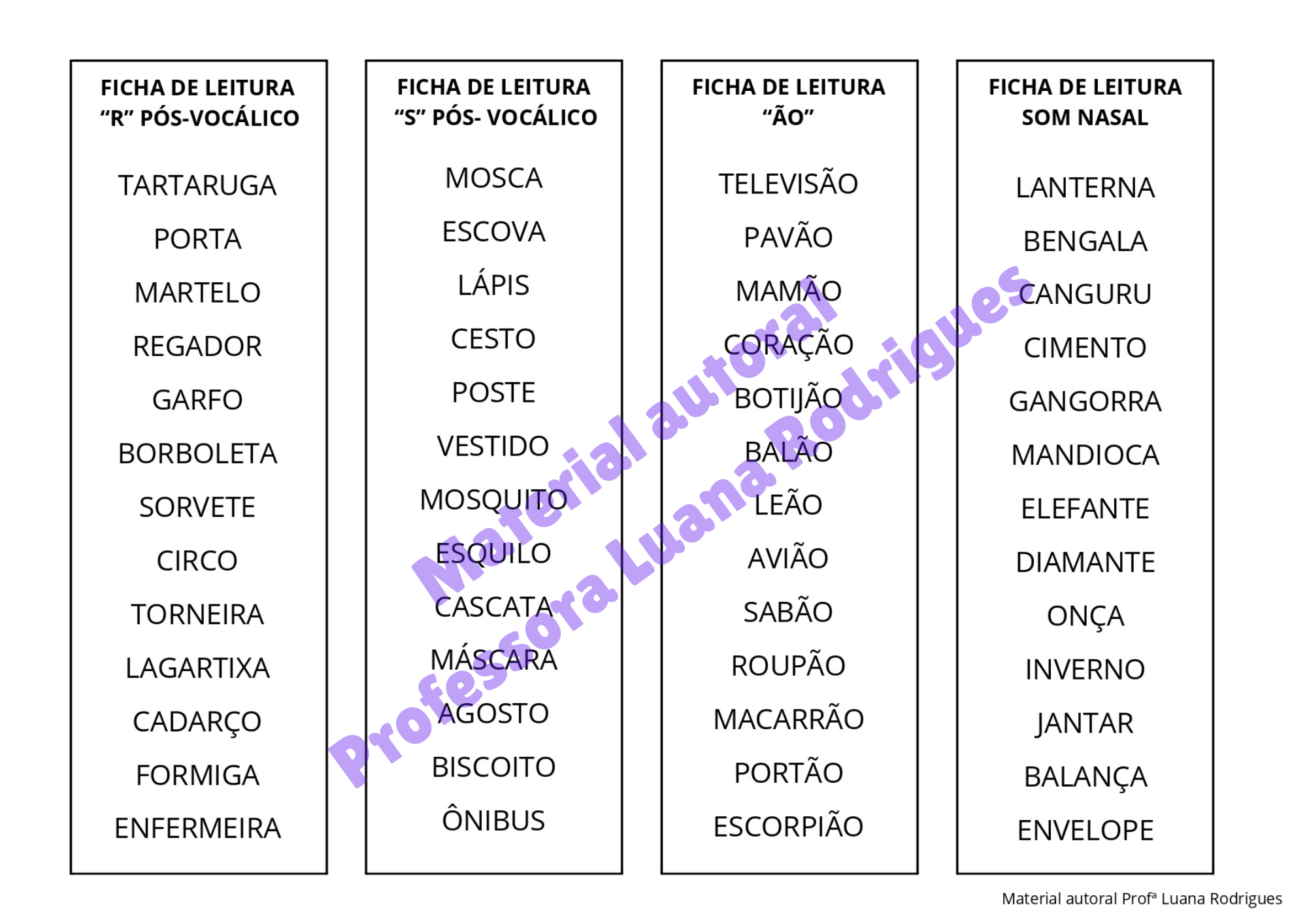 Cartela do Kit Destrave a Leitura