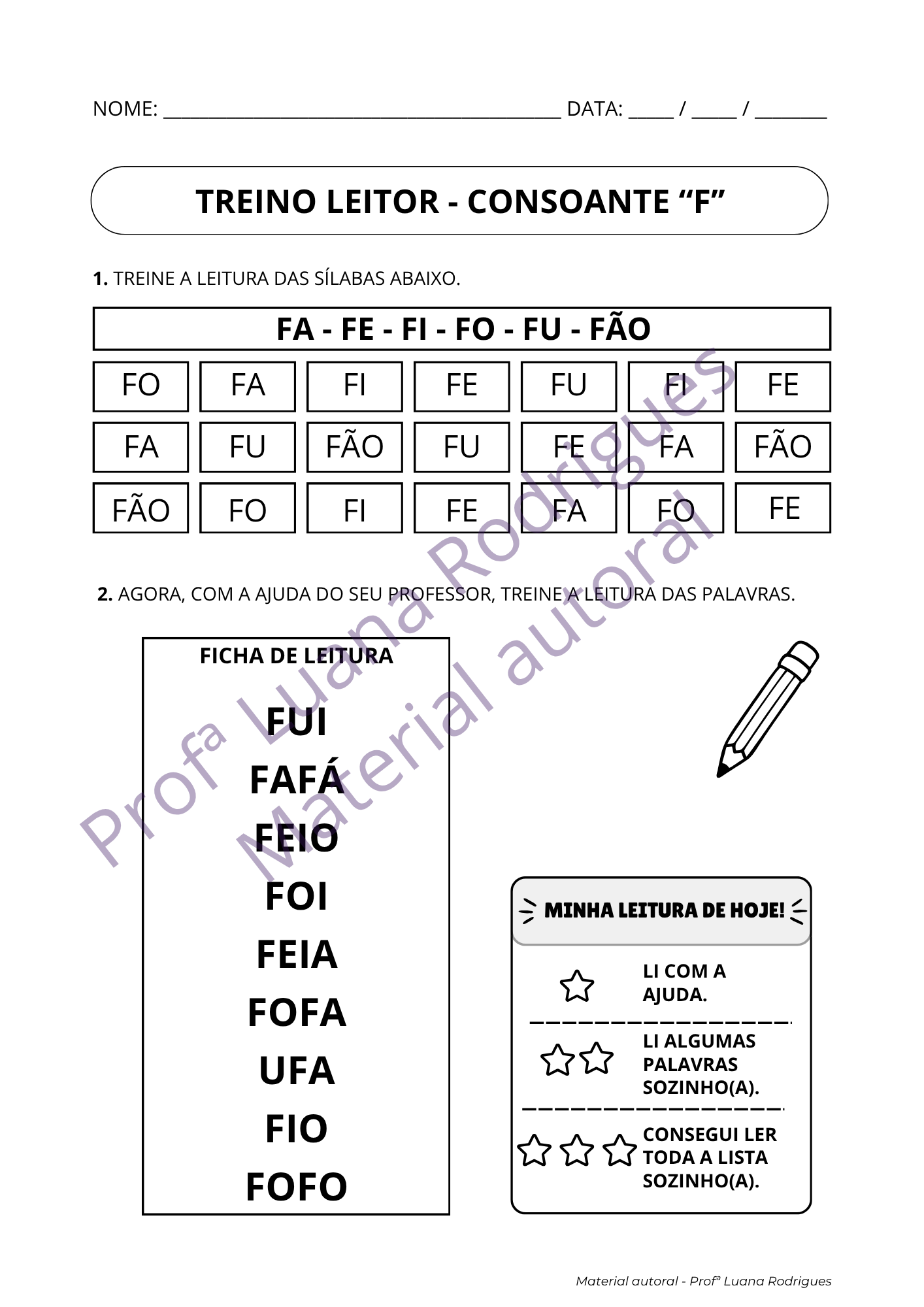 Atividade de alfabetização 4 — material da Comunidade Alfabetização Estruturada