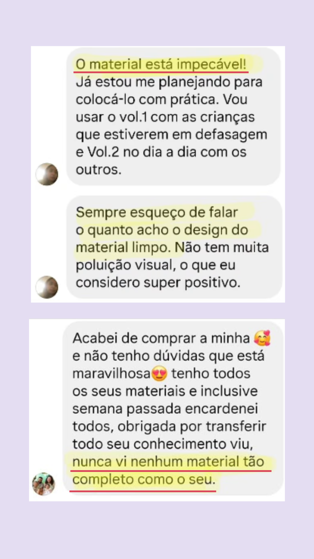 Depoimento de professora sobre as apostilas de matemática