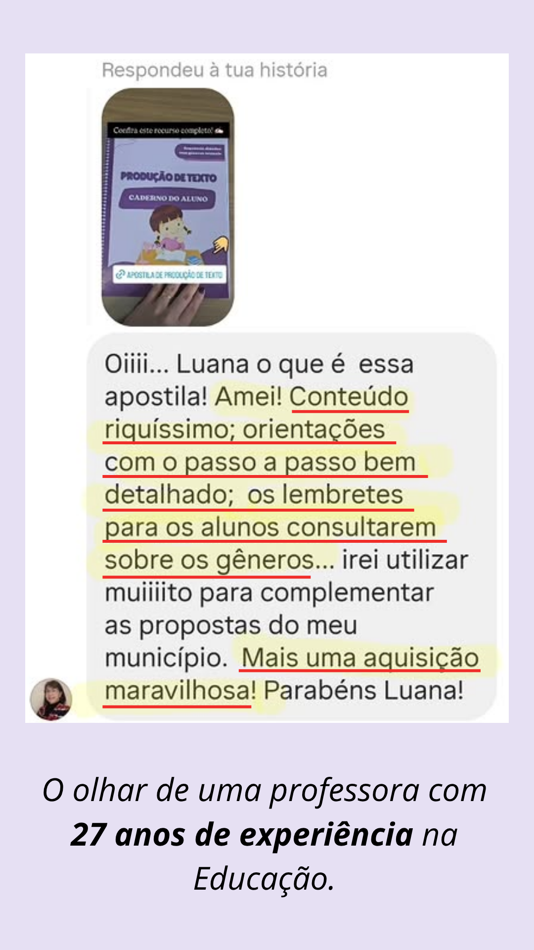 Depoimento de professora que aplicou a apostila