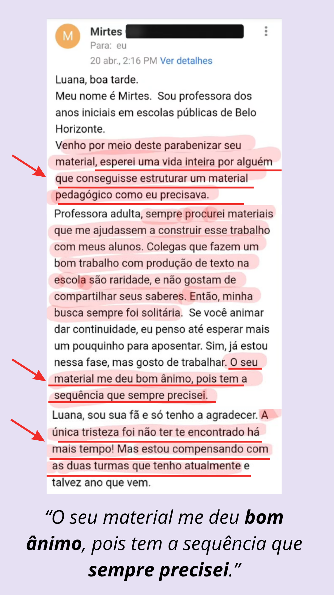 Depoimento de professora que aplicou a apostila