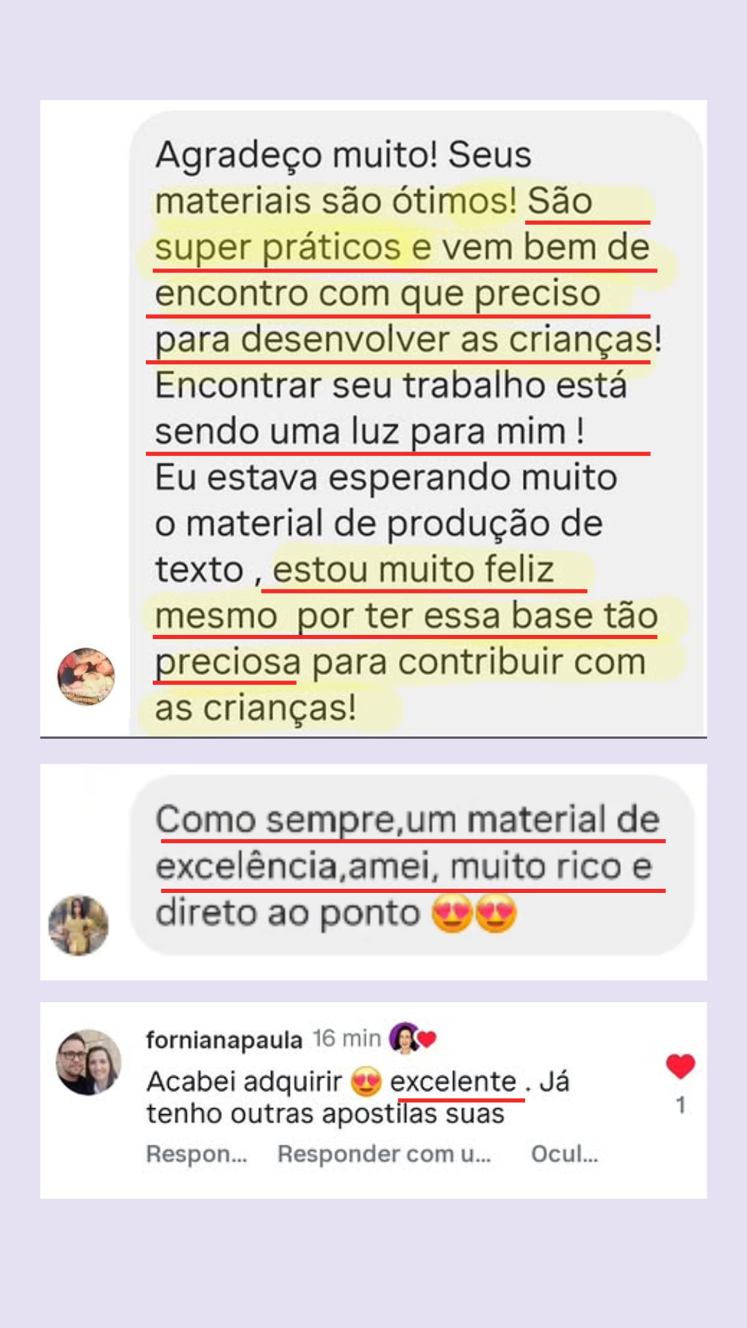Depoimento de professora que aplicou a apostila