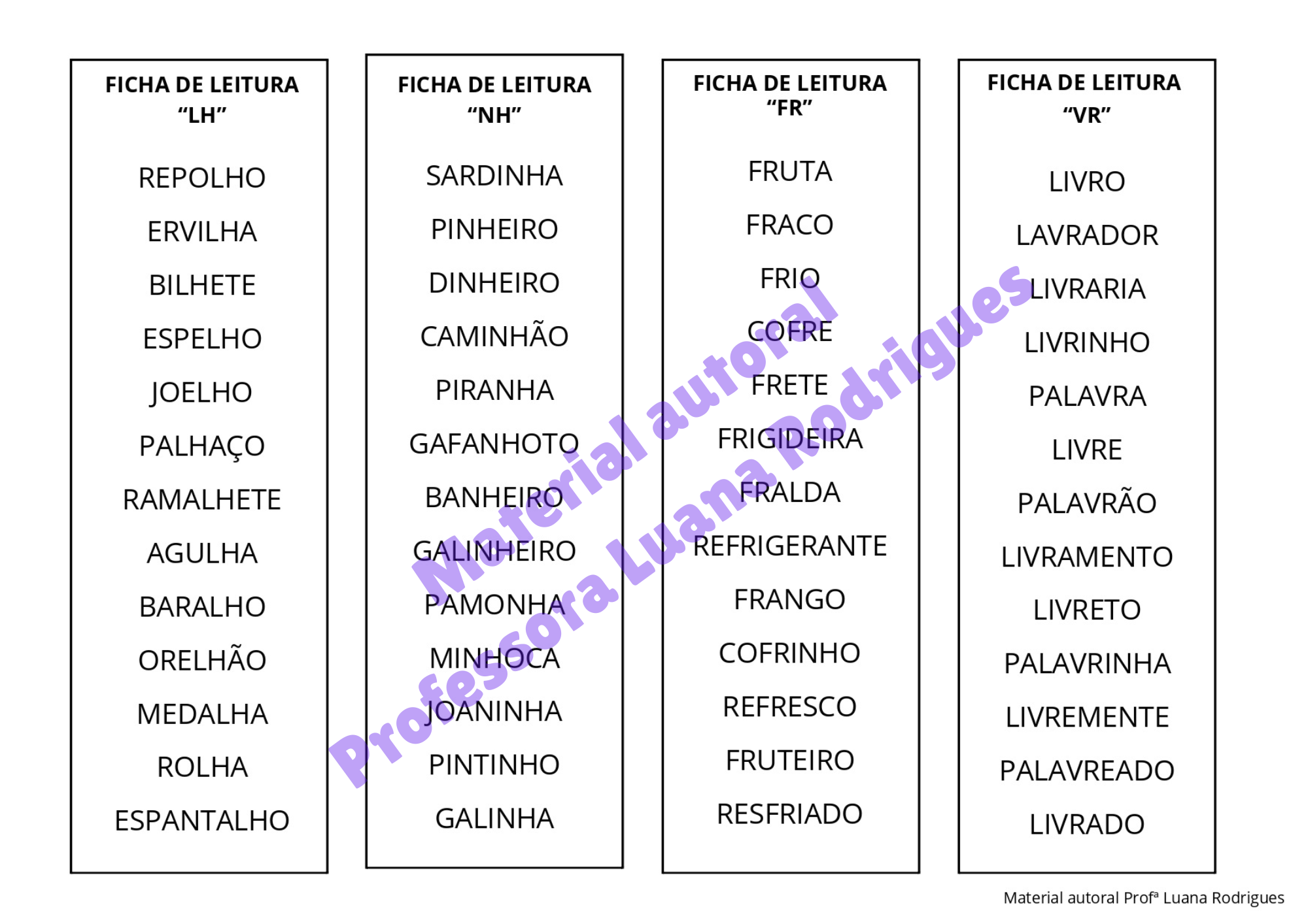 Cartela do Kit Destrave a Leitura