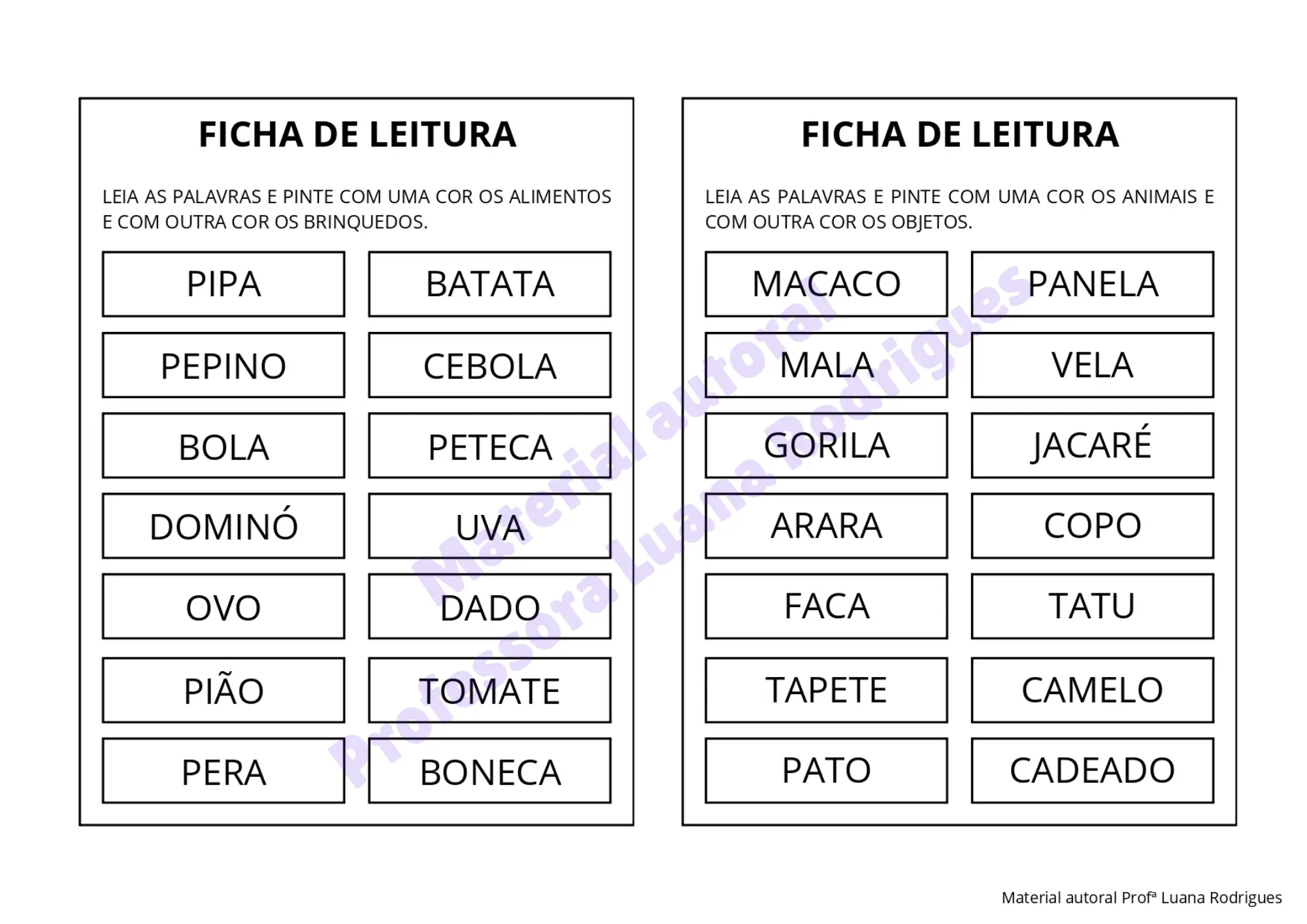 Cartela do Kit Destrave a Leitura