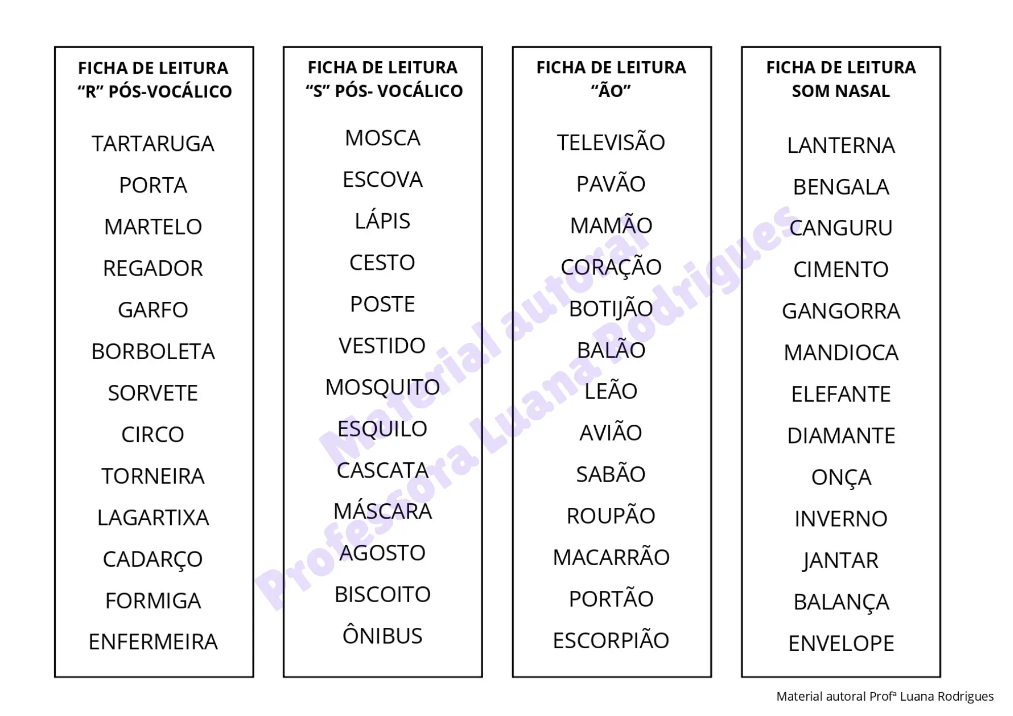 Cartela do Kit Destrave a Leitura